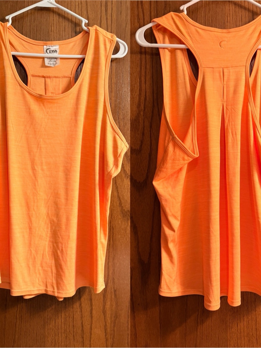 ZYIA Neon Orange Pleated Racerback Tank Top